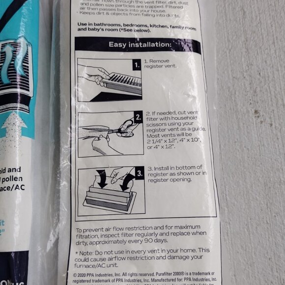 2-Purafilter 2000 12 Pack Vent Filters 4” x 12” Each Pad Lasts Up To 3 Months - Picture 3 of 5